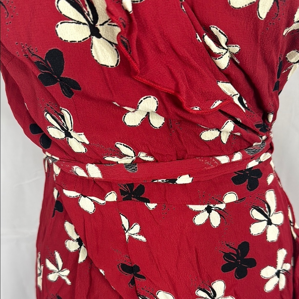 Pink Wheels Red Floral Wrap Dress Size M Made in USA - Picture 6 of 9